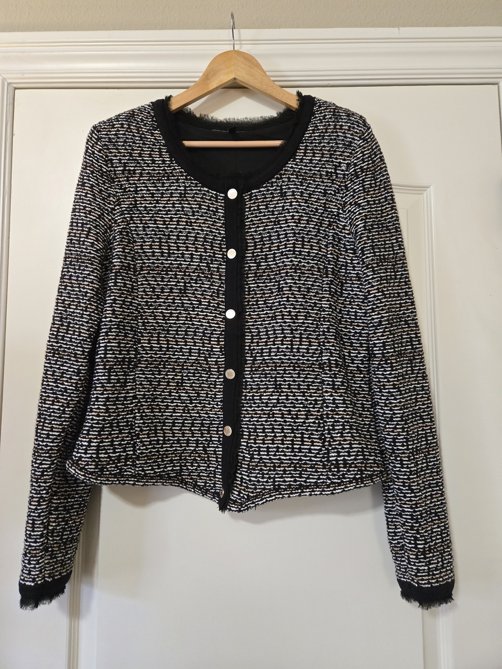 White House Black Market Black & White Tweed Button-Front Jacket